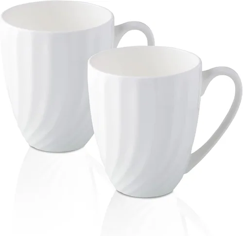 Juego de 2 tazas de café blancas de porcelana fina (12 onzas), tazas de té de cerámica con patrón en espiral, tazas de café finas de China, tazas de