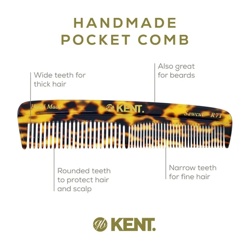 Miniatura 4 de Kent R7T TY Peine de bolsillo hecho a mano para hombres, peine de dientes finos y anchos, peines para barba y bigote para el aseo y peinado diario