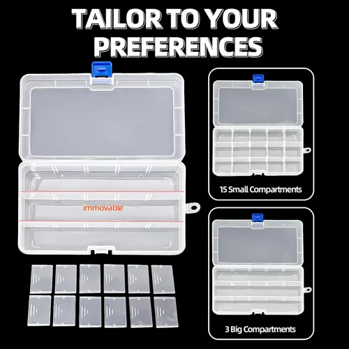 Miniatura 3 de DUOFIRE Recipiente organizador de plástico separador almacenador ajustable compartimento modular con tapa para joyas abalorios aretes herramientas