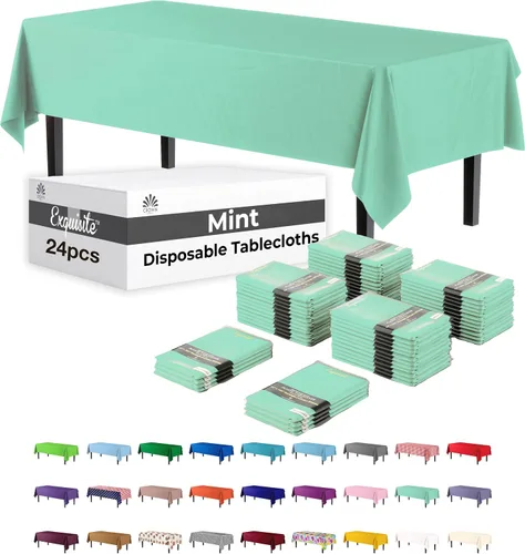 Miniatura 32 de Party Solids Mantel rectangular de plástico color azul aguamarina, 54 x 108 pulgadas, paquete de 24