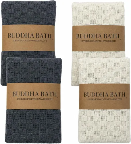 Toalla de ducha exfoliante extra larga (exfoliante medio), color gris oscuro, hueso (4 unidades)
