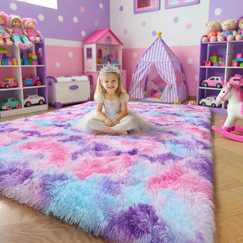 Miniatura 30 de Alfombras moradas para dormitorio de niñas, alfombra de 5 x 8 pies, alfombra peluda esponjosa para sala de estar, alfombras peludas gruesas