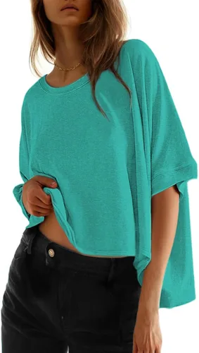 Miniatura 14 de Dokotoo -Camisetas de verano para mujer, color liso, holgadas, de gran tamaño, básicas