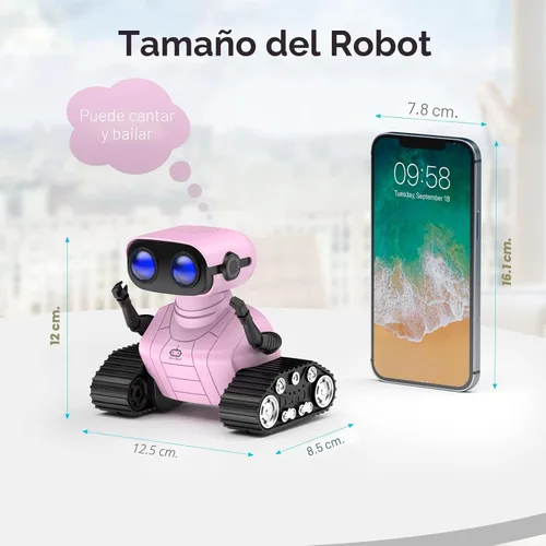 Miniatura 6 de ALLCELE Robot de juguete para niñas, robot RC recargable para niños, juguete de control remoto con música y ojos LED, regalo para niños a partir