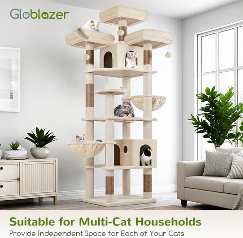 Miniatura 8 de Globlazer Árboles y Torres para Gatos para Múltiples Gatos Adultos, Torre de Árbol para Gatos XXL Alta de 82 Pulgadas para Gatos