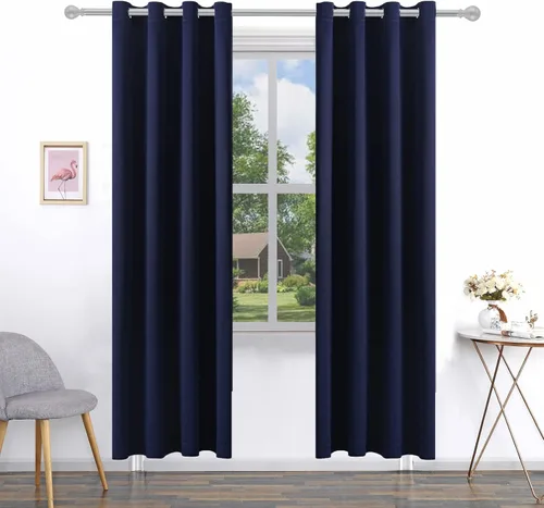 Pickluc Cortinas Opacas Azul Marino para Sala de Estar, Cortinas Bloqueadoras de Luz con Ojales, Aislamiento Térmico, Reducción de Ruido, 52 Azul