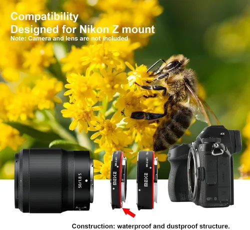 Miniatura 5 de Meike MK-Z-AF1 Anillo adaptador de tubo de extensión macro de enfoque automático de metal (0.433 in+0.709 in) compatible con Nikon Z5 Z6 Z7 Z6II