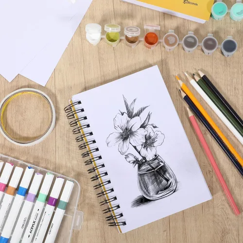 Miniatura 7 de 6 juegos de cuadernos de papel de acuarela de 5.5 x 8.5 pulgadas, 180 hojas de 140 libras (300 gsm) encuadernadas en espiral, sin ácidos, papel