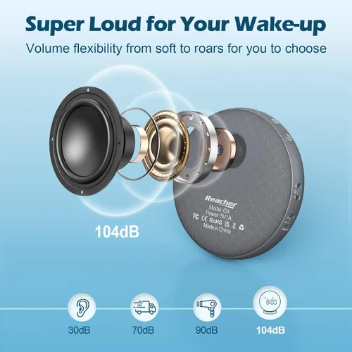 Miniatura 5 de REACHER Reloj despertador súper fuerte para personas de sueño pesado, adultos y adolescentes, reloj despertador vibratorio con vibrador de cama bajo