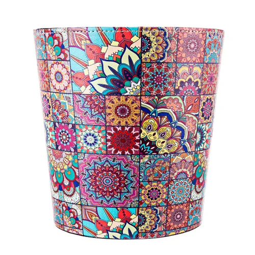 Miniatura 17 de Cubo de basura de piel sintética de 10 litros/2.64 galones, decorativo, impermeable, papelera para el hogar, oficina, baño, jardinería, 2 Flower-1