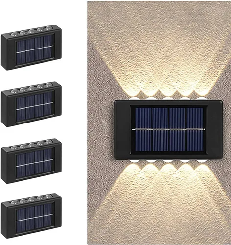 ASLIDECOR 10 luces LED solares de pared hacia arriba, paquete de 4 lámparas iluminadas con sensor de luz solar al aire libre, IP65, impermeable,
