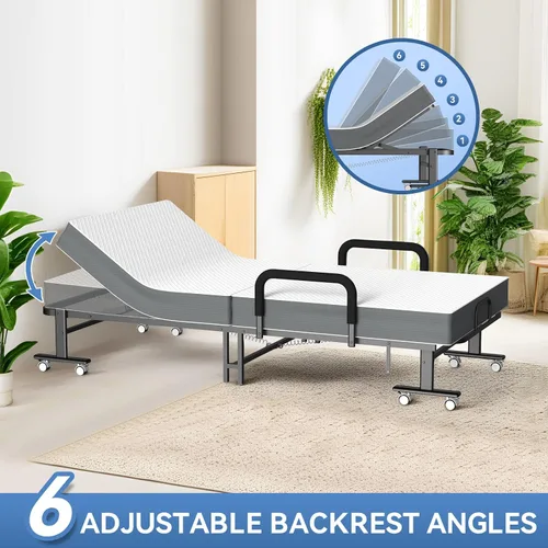 Miniatura 6 de Cama plegable para invitados con colchón y respaldo ajustable de 6 posiciones para adultos, cama nido plegable de metal, siesta de oficina, descanso
