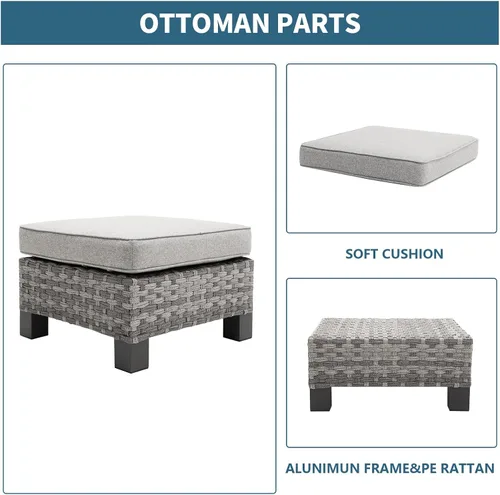 Miniatura 5 de Otomanas otomanas de mimbre para patio al aire libre, 2 piezas, otomana de ratán para todo tipo de clima, reposapiés cuadrado para exteriores