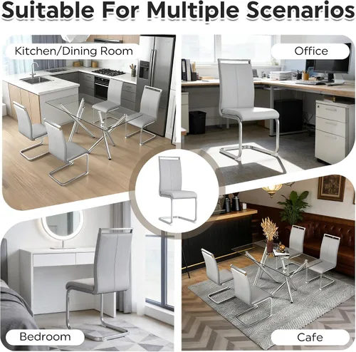 Miniatura 7 de Baysitone Juego de 4 sillas de comedor modernas, sillas laterales para cocina, con respaldo alto acolchado de piel sintética, para habitación, Gris