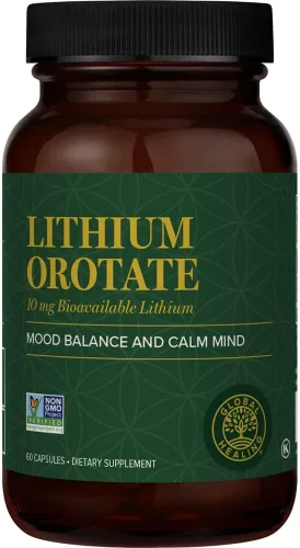 Global Healing Center - Orotato de litio de 10 mg - Suplemento de litio para la salud cerebral sin OMG, sin gluten, vegano y amigable para apoyar el