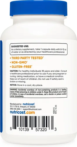 Miniatura 4 de Nutricost Hierro quelado, Como Ferrochel, 36 mg, 240 Cápsulas (2 Botellas)