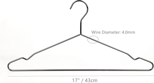 Miniatura 2 de Percha de metal negro plateado de 17 pulgadas, paquete de 20 unidades, 0.157 pulgadas (0.157 in) resistente para camisola y pantalones, colgador