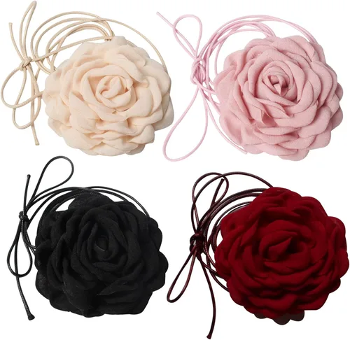 Gargantilla de flores para mujer, gargantillas de rosas grandes, gargantilla floral para fiestas, novias, bodas, fiestas, collares de verano