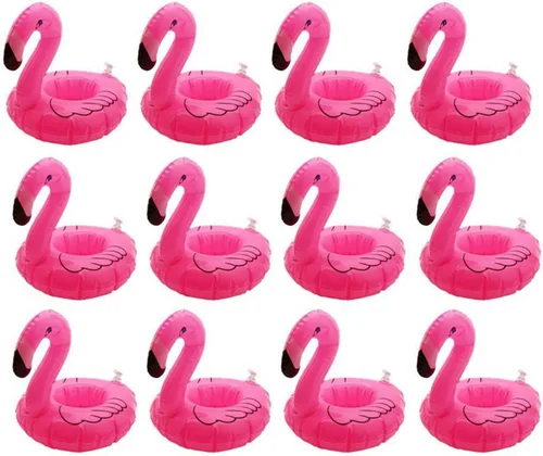 Soporte inflable flotante para bebidas de flamenco, paquete de 12 posavasos flotantes para piscina, portavasos para latas de bebidas, tazas y