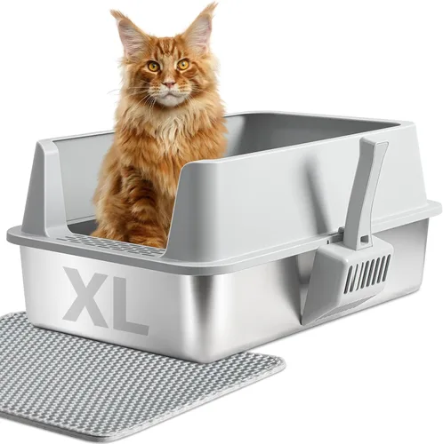 Miniatura 9 de Caja de arena de acero inoxidable, paquete de 2 cajas de arena de metal para gatos, caja de arena XL de acero inoxidable para gatos de 17.7 x 13.8 x