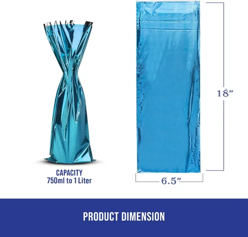 Miniatura 2 de MT Products Bolsas de regalo de vino Mylar metalizadas azules de 6.5 x 18 pulgadas, ideales para tirar de vino, paquete de 25