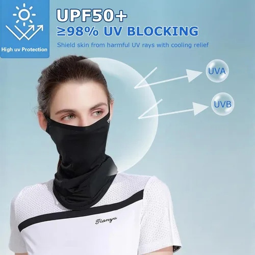 Miniatura 3 de Máscara facial UPF 50+ para mujeres y hombres, cubierta completa de enfriamiento de seda helada, protección solar transpirable, polaina