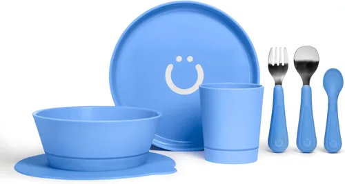 Miniatura 12 de Ubbi Juego de tenedores y cucharas de acero inoxidable para niños pequeños, 4 unidades, asas de silicona de fácil agarre, utensilios