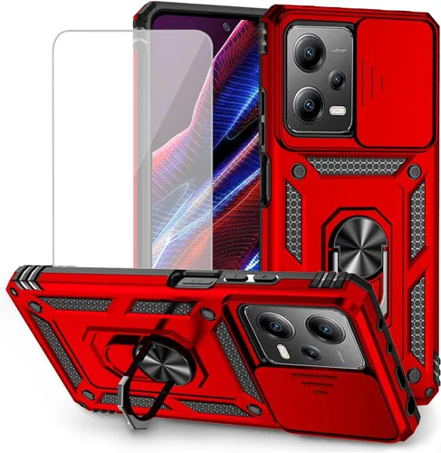 Funda para Redmi Note 12 Pro, Poco X5 Pro con protector de pantalla de vidrio templado y cubierta de cámara deslizante, anillo magnético soporte de