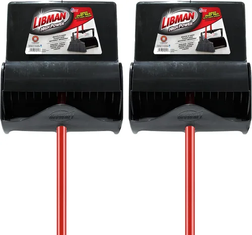 Libman Commercial 919 - Juego de recogedor y escoba para vestíbulo (tapa abierta), 41 pulgadas de largo, 12 pulgadas de ancho, negro/rojo (paquete