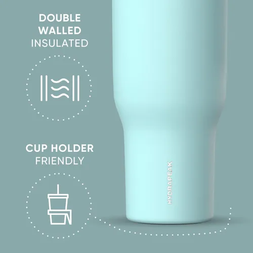 Miniatura 3 de Hydrapeak Voyager Vaso de 40 oz con Asa y Tapa con Pajita Botella de Agua Reutilizable de Acero Inoxidable Taza de Viaje Compatible con Portavasos