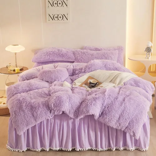 Miniatura 12 de Juego de Funda de Edredón Mullida Morada King, Juego de Ropa de Cama King de Piel Sintética Suave Peluda Morada 3 Piezas