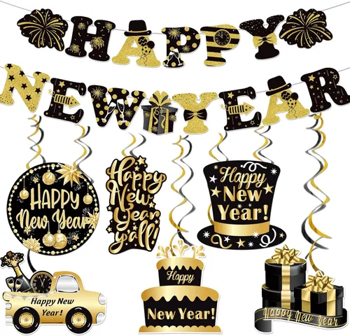 Cartel de Feliz Año Nuevo 2026 con nuevas decoraciones colgantes decoraciones de Año Nuevo 2026 Suministros de fiesta de Año Nuevo decoraciones de