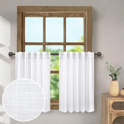 Miniatura 31 de Pitalk Cortinas de lino para café de 24 pulgadas de largo, con bolsillo trasero, plisadas, estilo bohemio, granja, cocina, cortinas para ventana