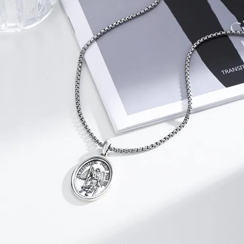 Miniatura 544 de Collar de plata de ley 925 con medalla de San Patrón, colgante de protección católica, amuleto, joyería religiosa para hombres y mujeres