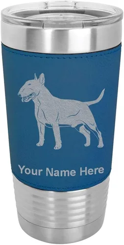 Miniatura 15 de LaserGram Vaso aislado al vacío de 20 onzas, perro Bull Terrier, grabado personalizado incluido (piel sintética, estilo béisbol)