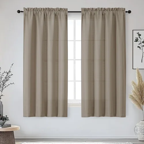 Miniatura 47 de OWENIE Bob Juego de 2 Paneles de Cortinas Negras de Cocina para Ventanas de 36 Pulgadas de Largo, Cortinas Cortas de Café con Textura de Lino