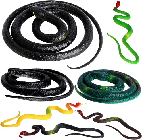 Outee 7 serpientes de goma realistas – Juguetes falsos de serpiente negra de 15 a 47.2 pulgadas para accesorios de jardín, pájaros asustadores y