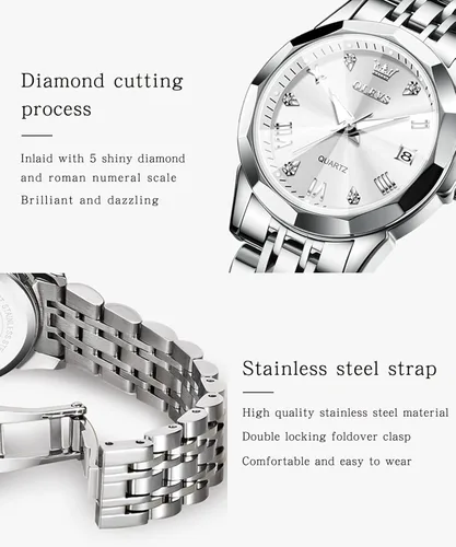 Miniatura 5 de OLEVS Reloj elegante para mujer reloj de cuarzo analógico de diamante dos tonos acero inoxidable impermeable luminoso regalo