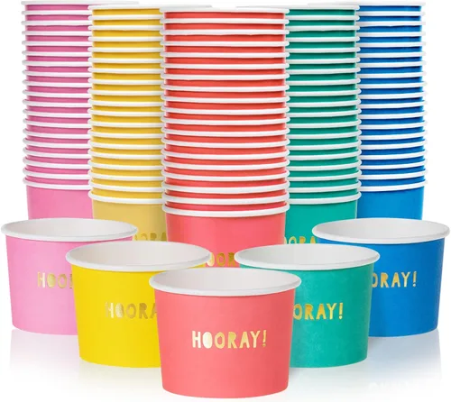 MATICAN Vasos de papel para helado, paquete de 100 cuencos desechables de postre de 9 onzas para bebidas calientes y frías, 9 onzas, papel de
