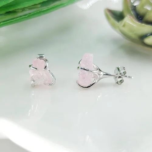 Miniatura 183 de Natural raw gemstone stud earrings with white gold over 925 sterling silver, 6 to 7mm rough genuine quality birthstone gift for her, Uniquelan