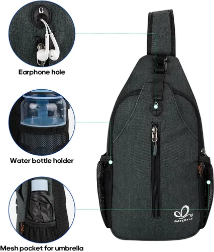 Miniatura 125 de WATERFLY Bolsa pequeña de senderismo: mochila cruzada para el pecho, mochila para hombres y mujeres con correa de hombro agradable a la piel