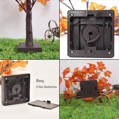 Miniatura 6 de S-Union Árbol de arce iluminado por LED de 24 pulgadas con 6 bellotas para decoraciones de Acción de Gracias Árbol de arce de 24 LED y 6 bellotas