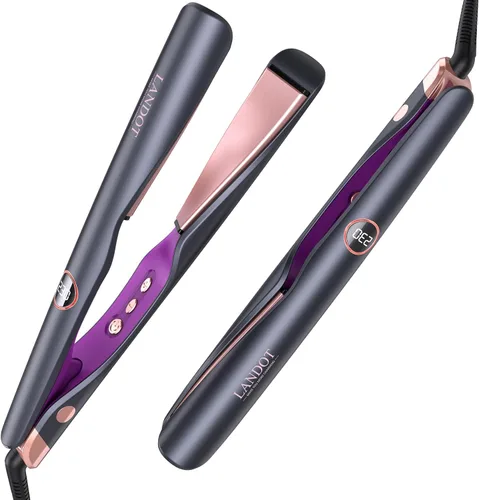 LANDOT Plancha para el cabello y rizador 2 en 1: crea ondas de salón, rizos y estilos lisos en casa | Placas flotantes, anti-frizz y sin enredos |