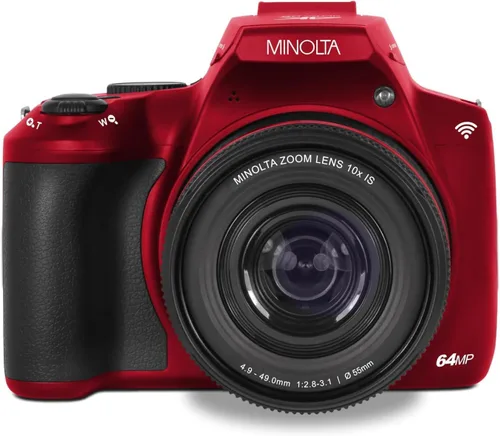 Miniatura 5 de Minolta Cámara digital de enfoque automático de 64 megapíxeles con zoom óptico de 10x, video Ultra HD 4K y disparo macro, paquete con tarjeta de Rojo