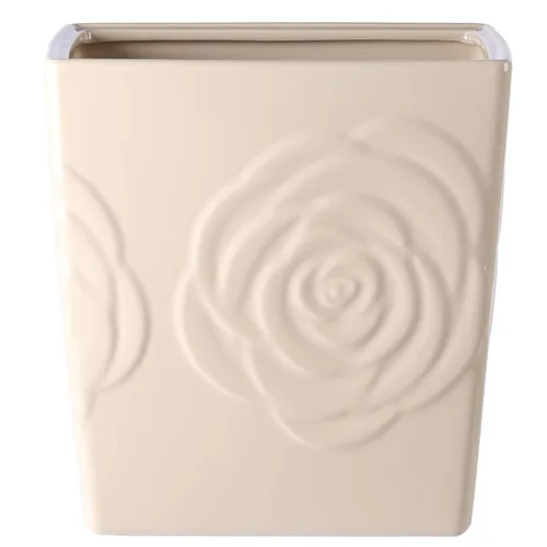 Miniatura 7 de Basurero de cerámica beige con rosa – Cubo de basura pequeño de 2.5 galones para baño y cocina, cesta de basura decorativa para dormitorio, oficina