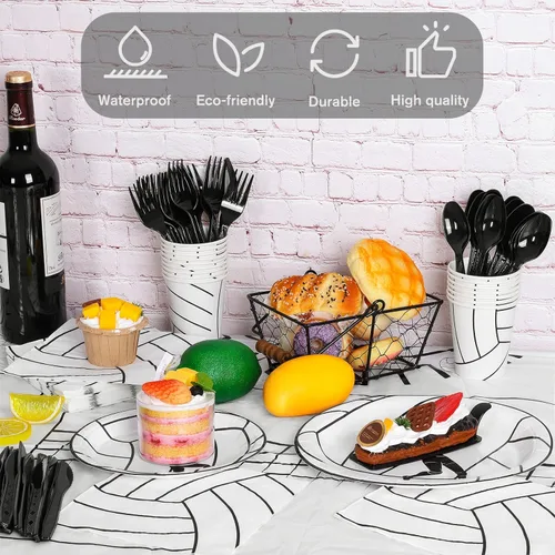 Miniatura 4 de durony 130 piezas de suministros de fiesta de voleibol, mantel de plástico, platos, tazas, servilletas, cubiertos, voleibol, decoraciones