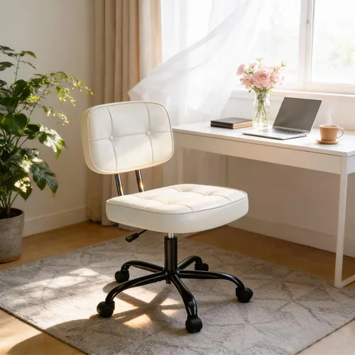 Miniatura 3 de DUMOS Silla de escritorio de oficina en casa, silla ergonómica de piel sintética sin brazos, con cómodo soporte lumbar y altura ajustable, tocador