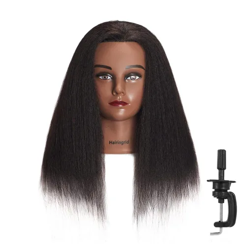 Miniatura 5 de Hairingrid Cabeza de Maniquí Afroamericana con 100% Cabello Humano Cosmetología Cabeza de Maniquí de Cabello Afro para Práctica de Peinado, Trenzado