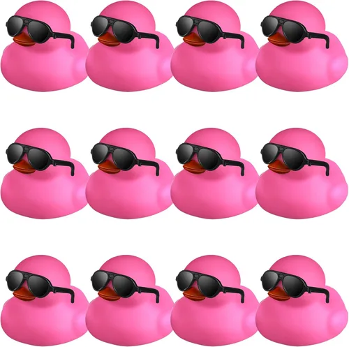 Miniatura 14 de Chivao 12 piezas de patitos de goma con 13 gafas de sol/gorras/sombreros pequeños mini patitos de goma de carnaval crucero cumpleaños juguetes