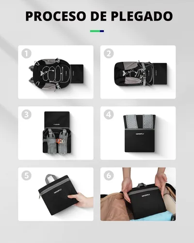 Miniatura 8 de WATERFLY Mochila pequeña y ligera y plegable: 15L Mini mochila de viaje plegable ultraligera con correa transpirable para el hombro al aire libre